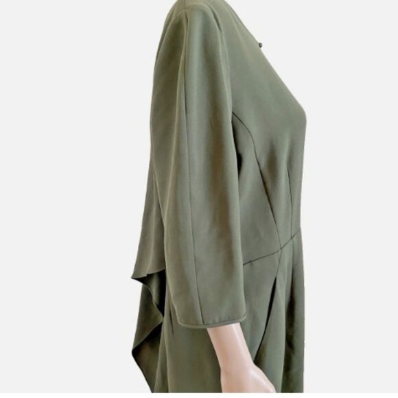 LAFAYETTE 148 Olive Green Dramatic Draped Back Dress with Pockets Size 16 - Picture 3 of 6